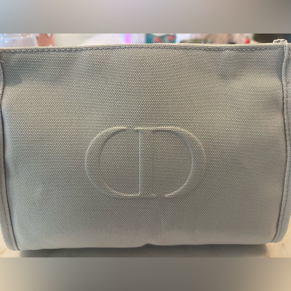 Dior Beauty Pouch Makeup Bag Light Grey Medium Canvas Authentic